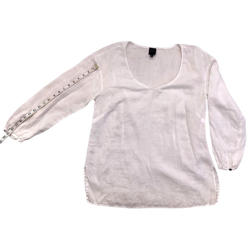 Blue Saks Fifth Avenue Tunic Women Large White Good Linen V-Neck Long Sleeve‎ - Picture 15 of 16
